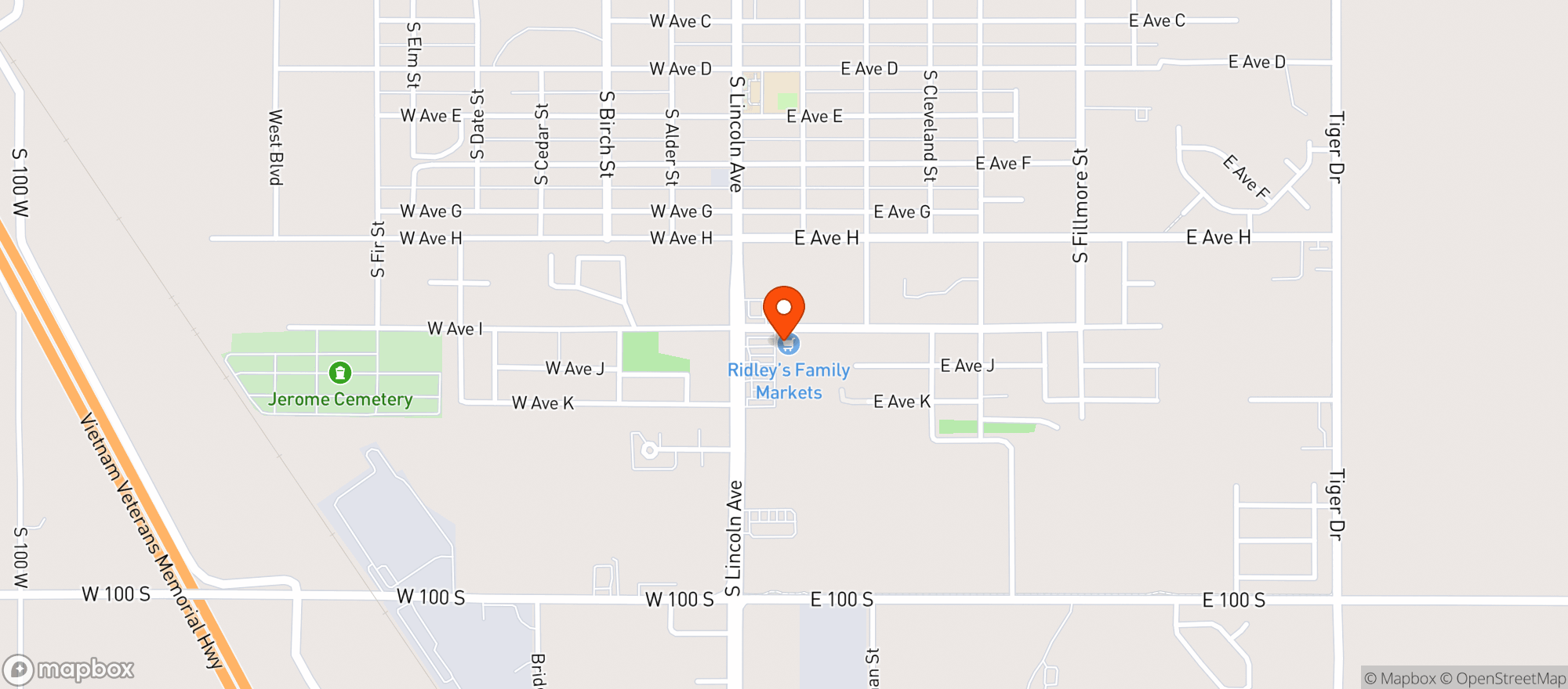 Map showing Ridleys Family Markets (Jerome) - 00100014865