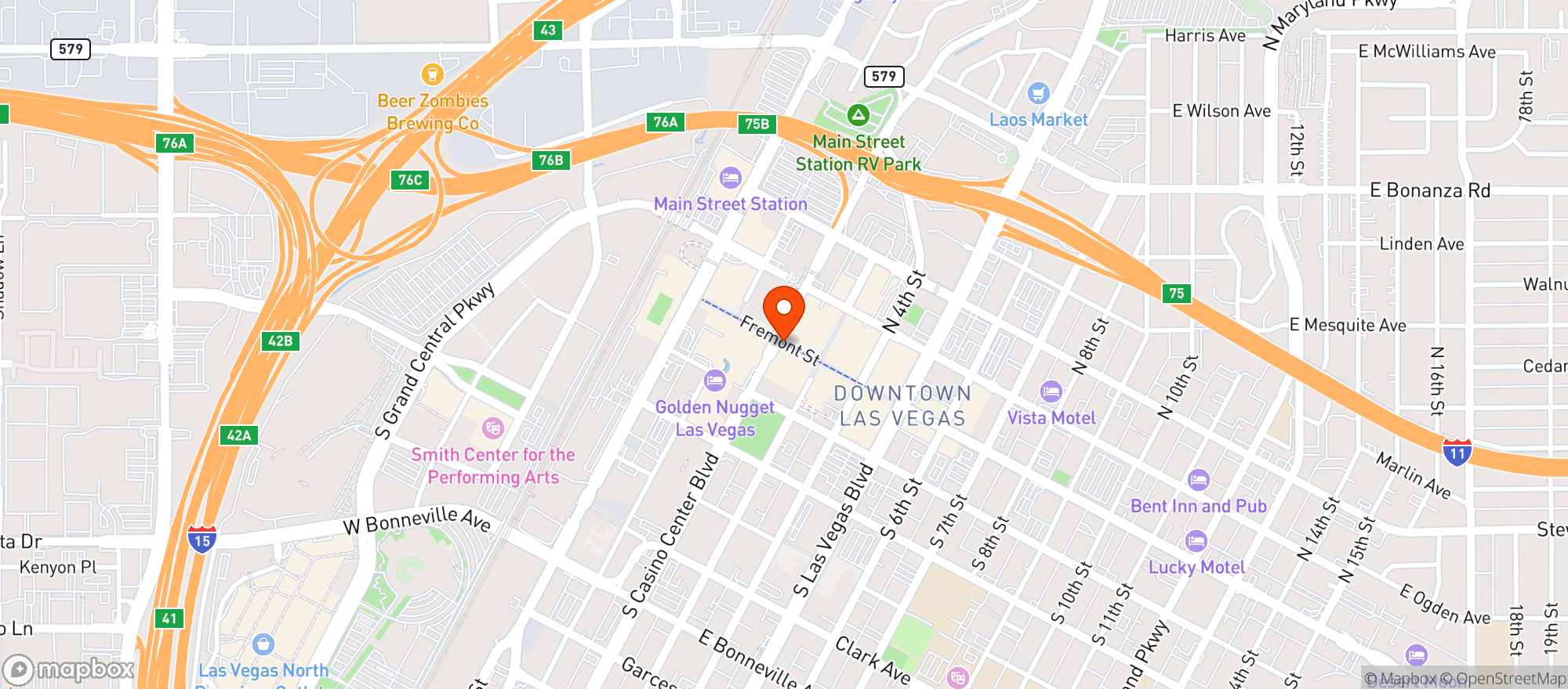 Map showing Four Queens Hotel & Casino