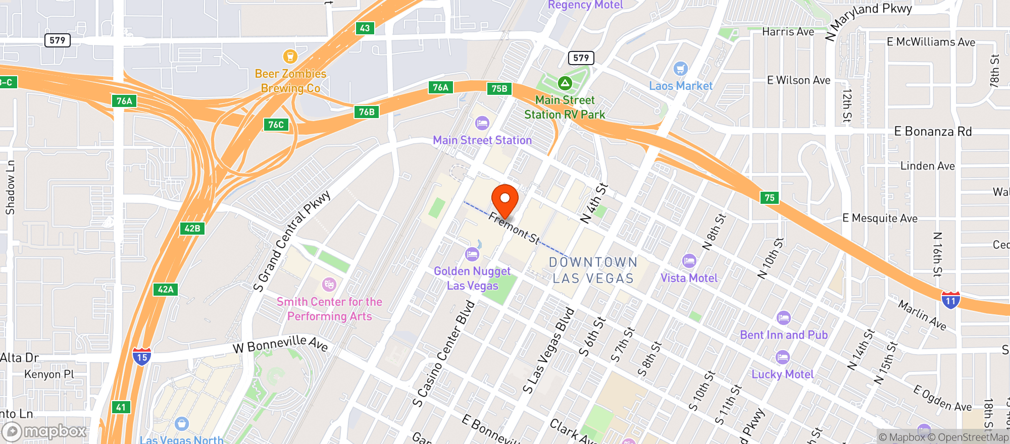 Map showing Binions Hotel & Casino