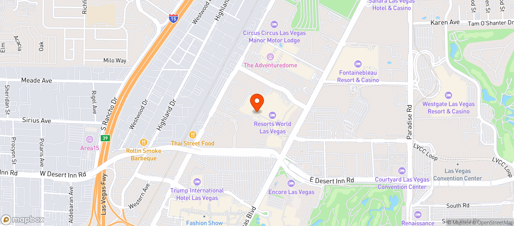 Map showing Resorts World Las Vegas