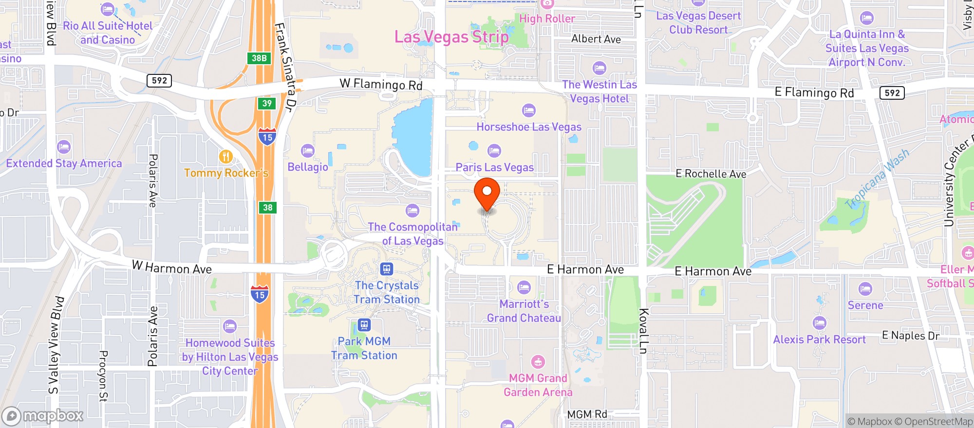 Map showing Planet Hollywood Resort & Casino