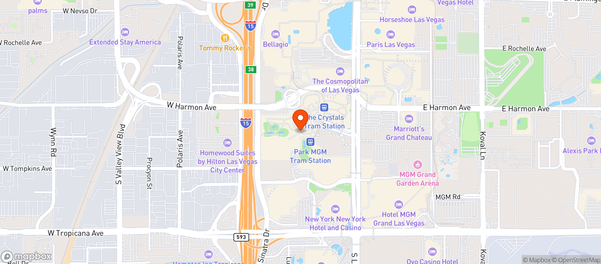 Map showing Aria Resort & Casino