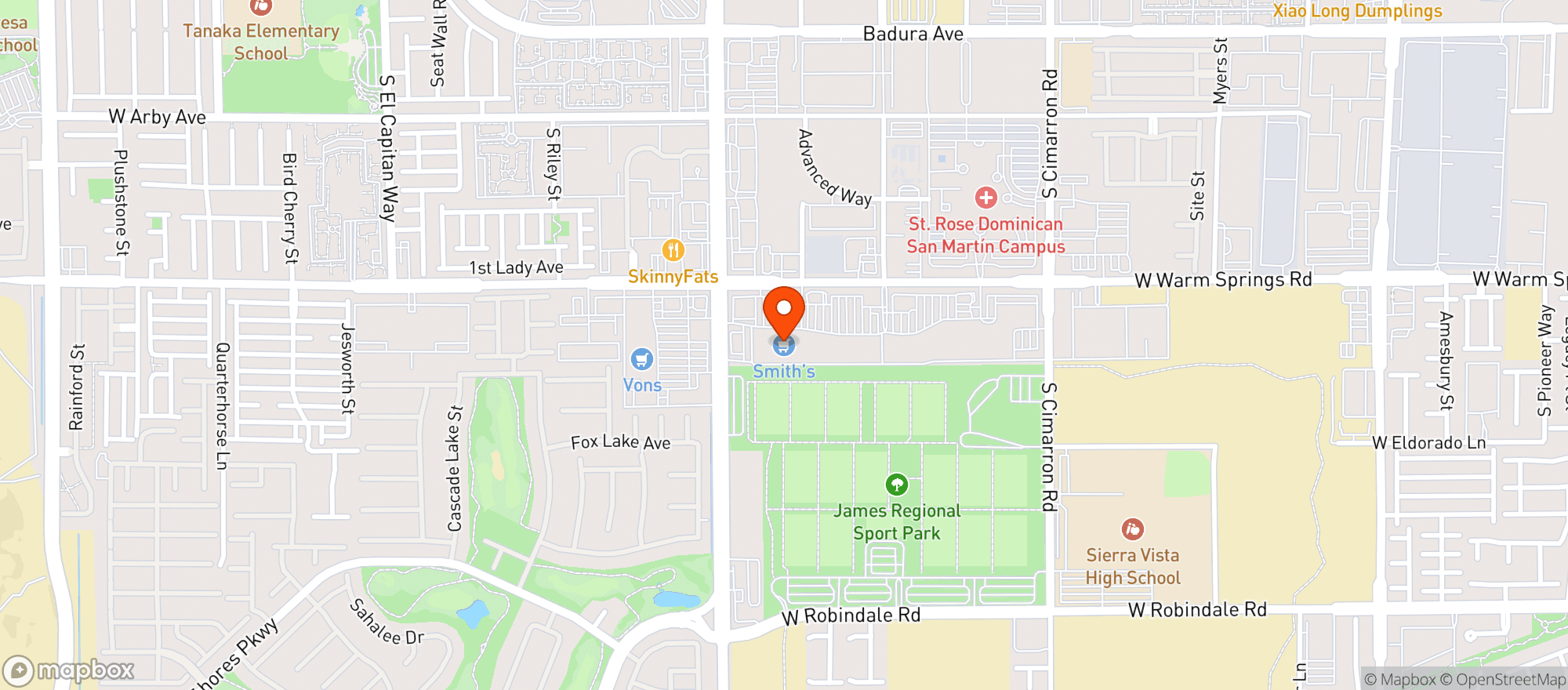 Map showing Smiths Food & Drug (706) - 00315 - W Warm Springs Rd And S Durango Dr