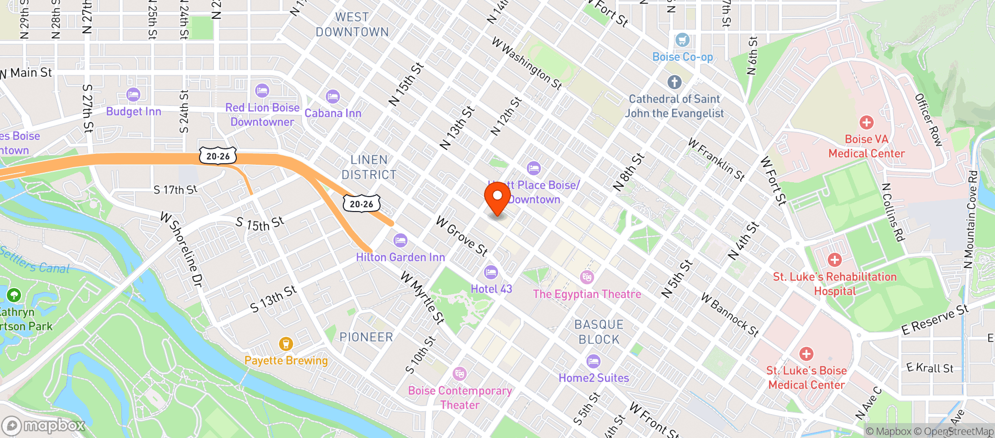 Map showing The Avery Hotel