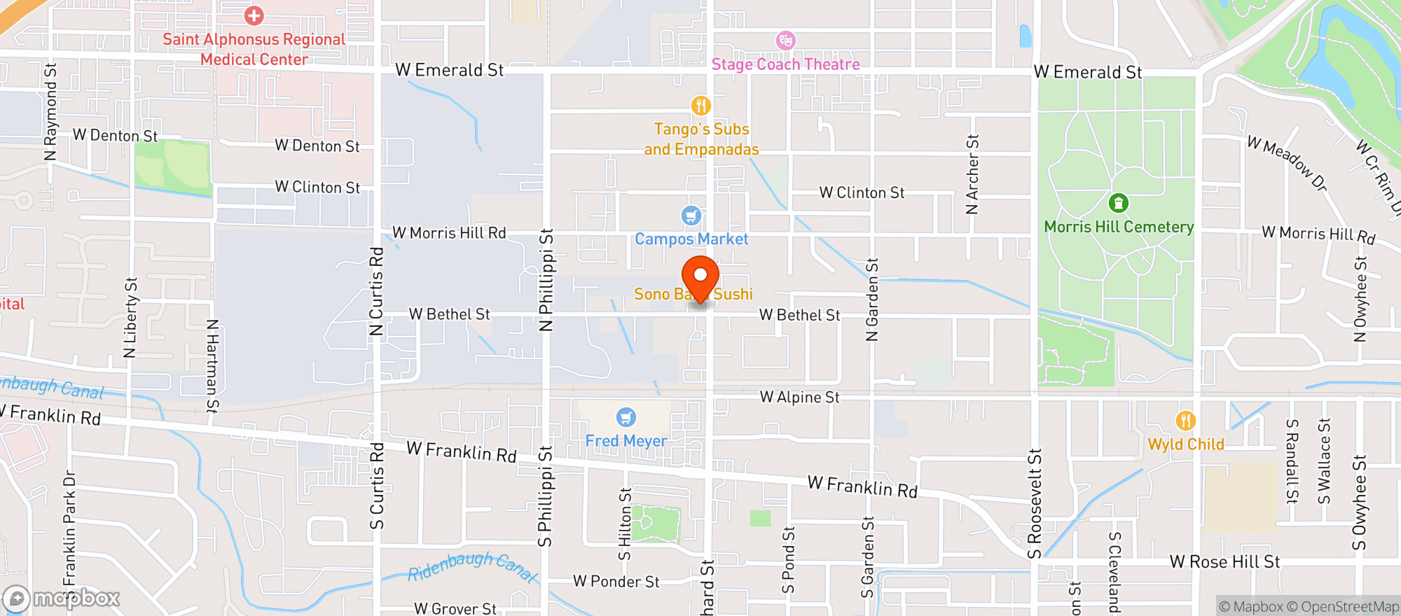 Map showing Free Spirits Lounge + Merc
