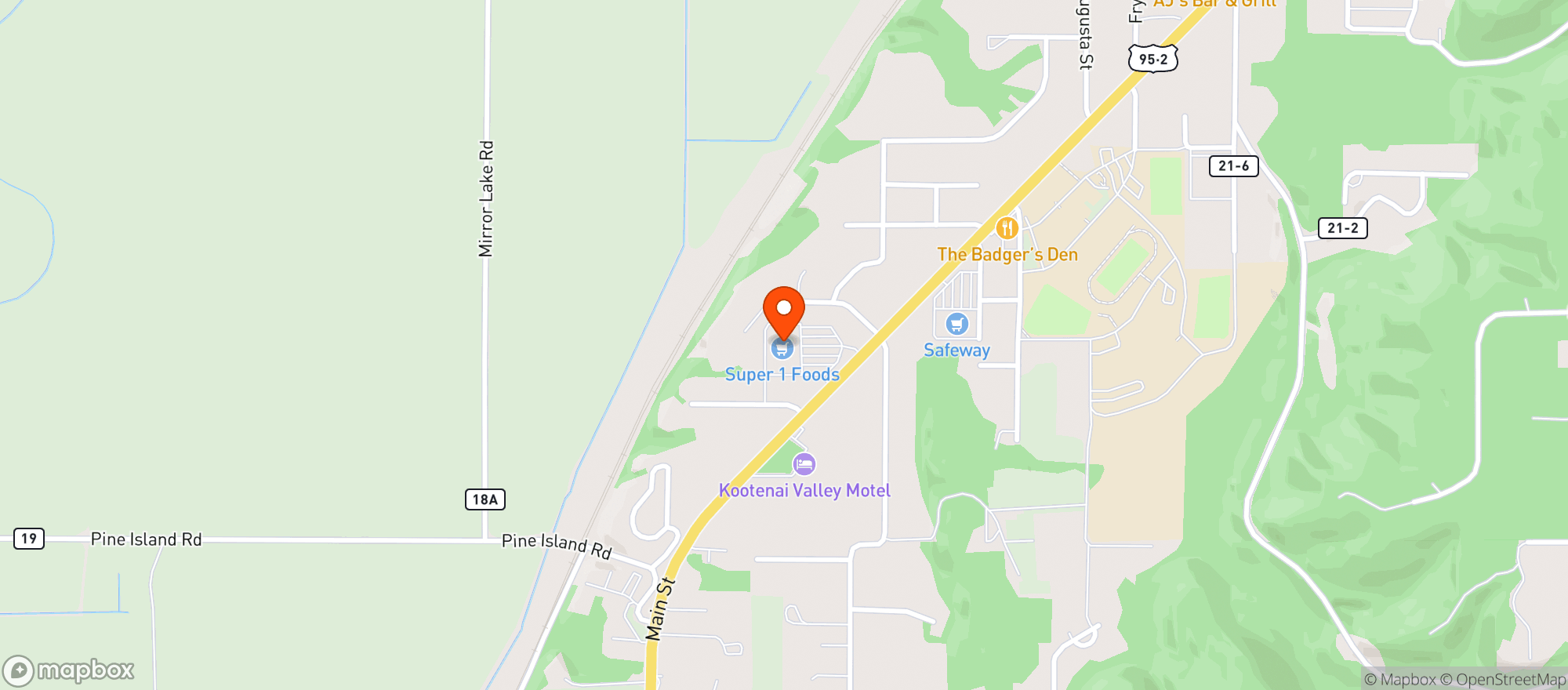 Map showing Super 1 - Bonners Ferry