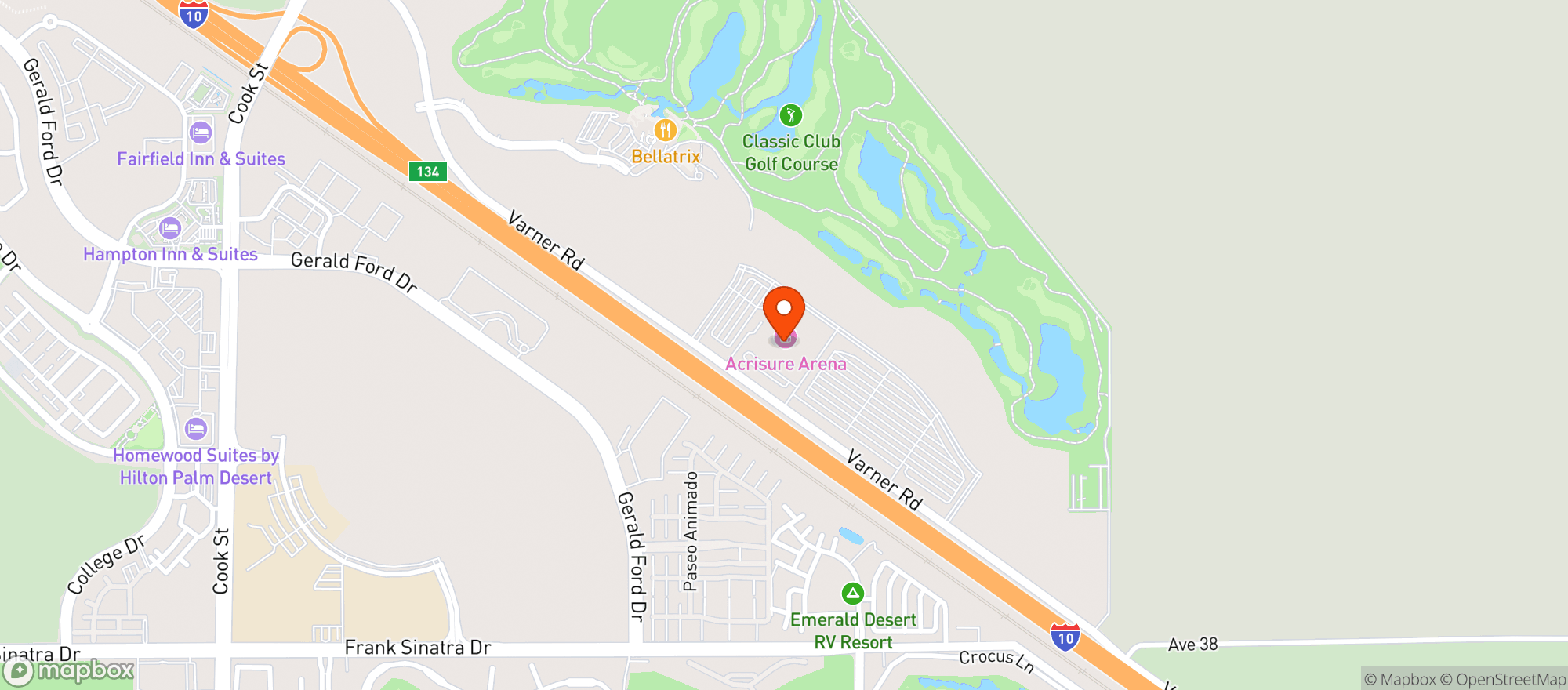 Map showing Acrisure Arena