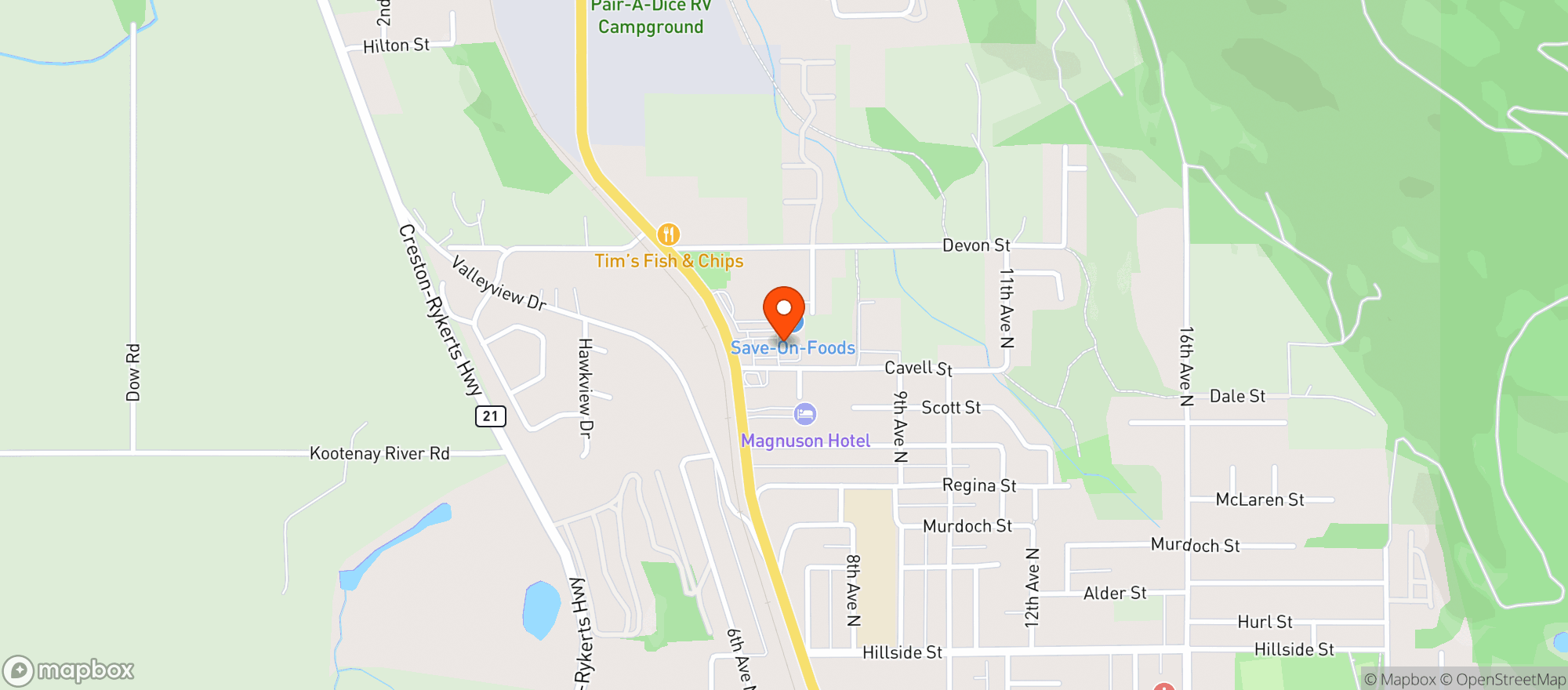 Map showing BCLIQUOR Creston