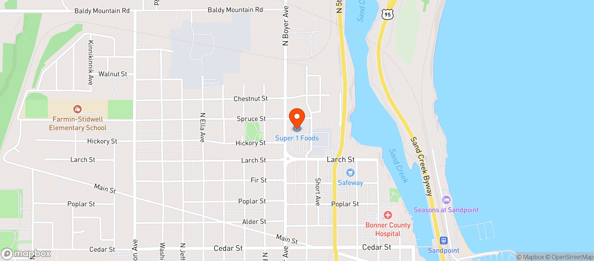 Map showing Super 1 - Sandpoint