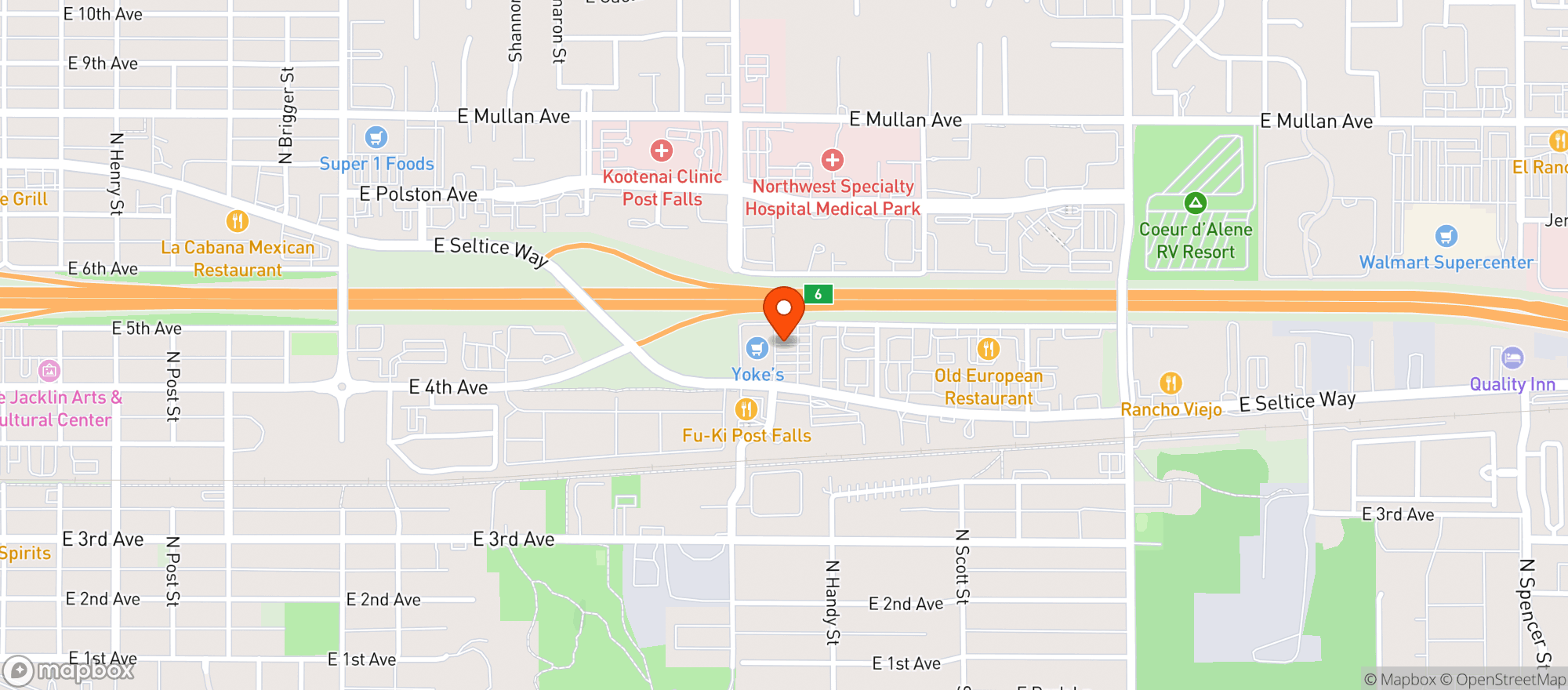 Map showing Yokes Fresh Markets - Post Falls (9685)