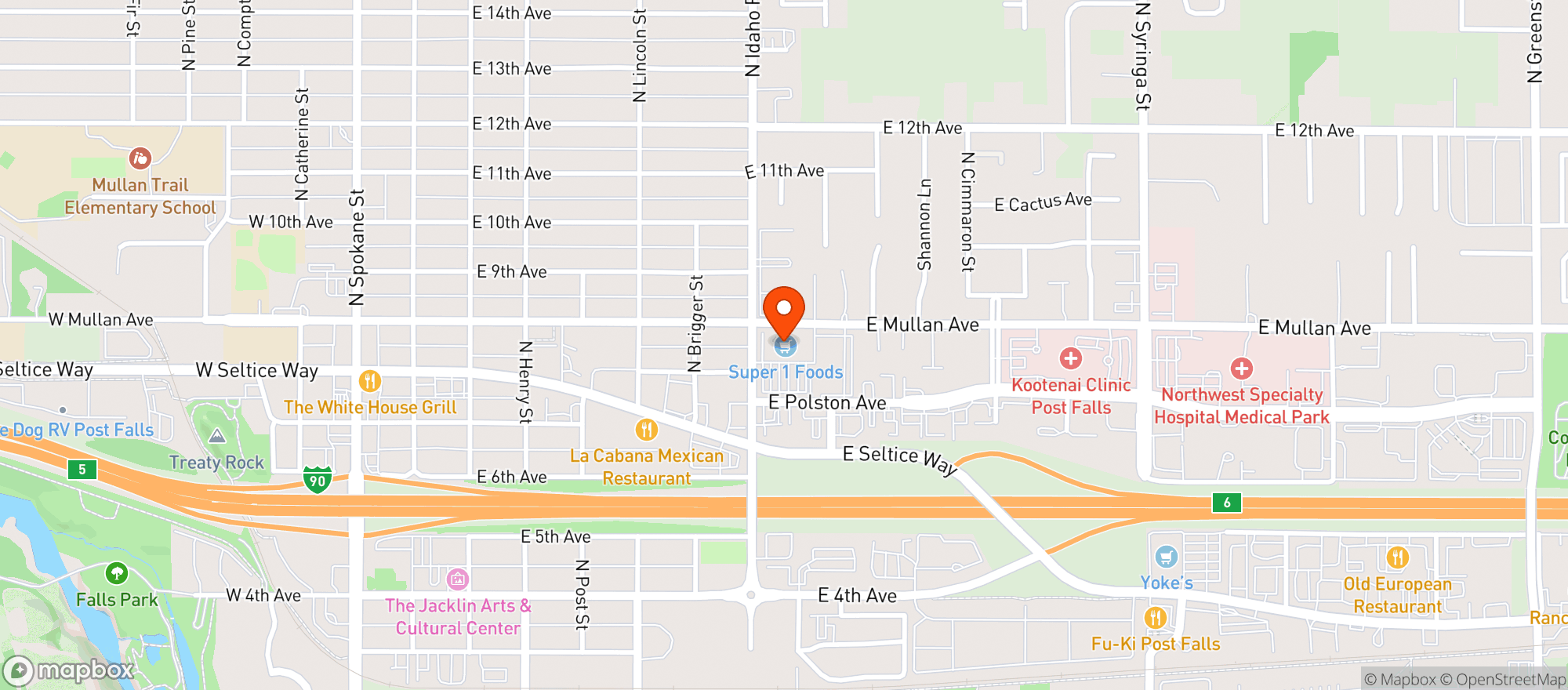 Map showing Super 1 - Post Falls