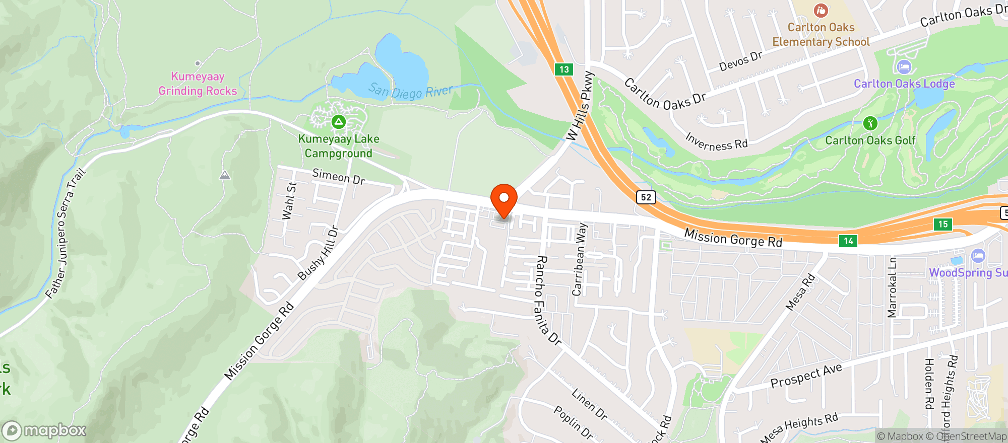 Map showing Mission Gorge Market &del