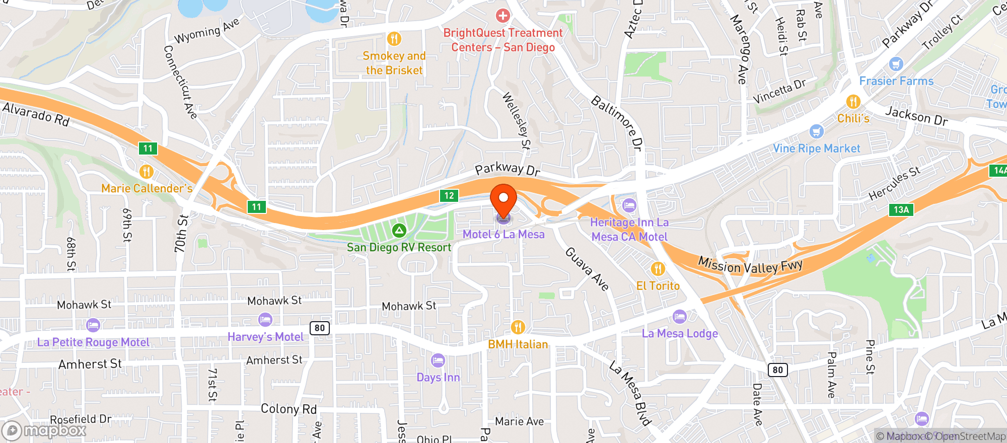 Map showing Motel 6