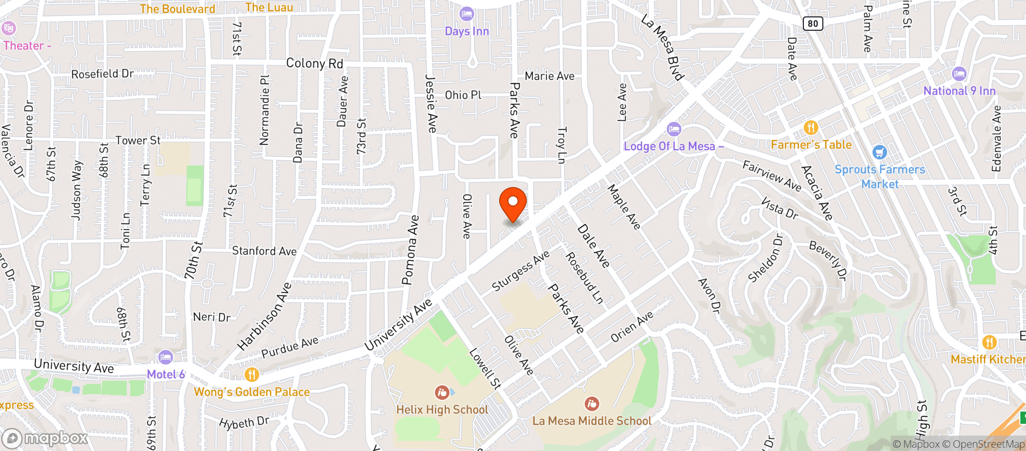 Map showing Buzz Cannabis - La Mesa
