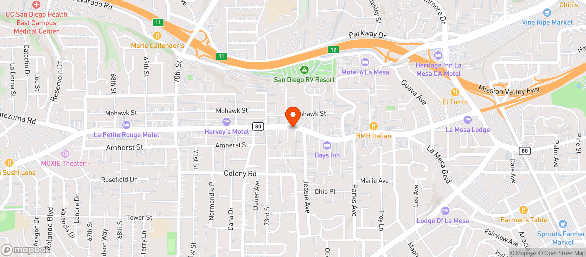 Map showing Urbn Leaf La Mesa Cannabis Dispensary