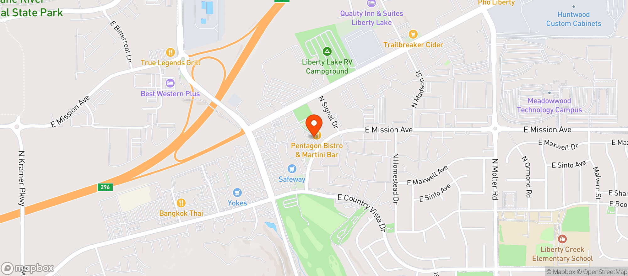Map showing Pentagon Bistro & Martini