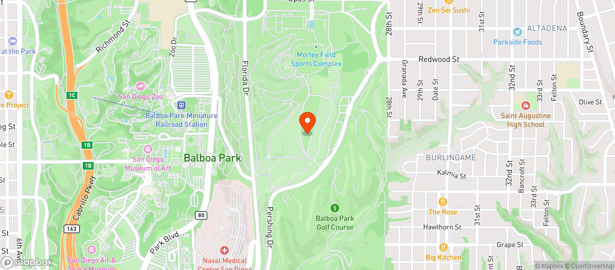 Map showing San Diego Zoo