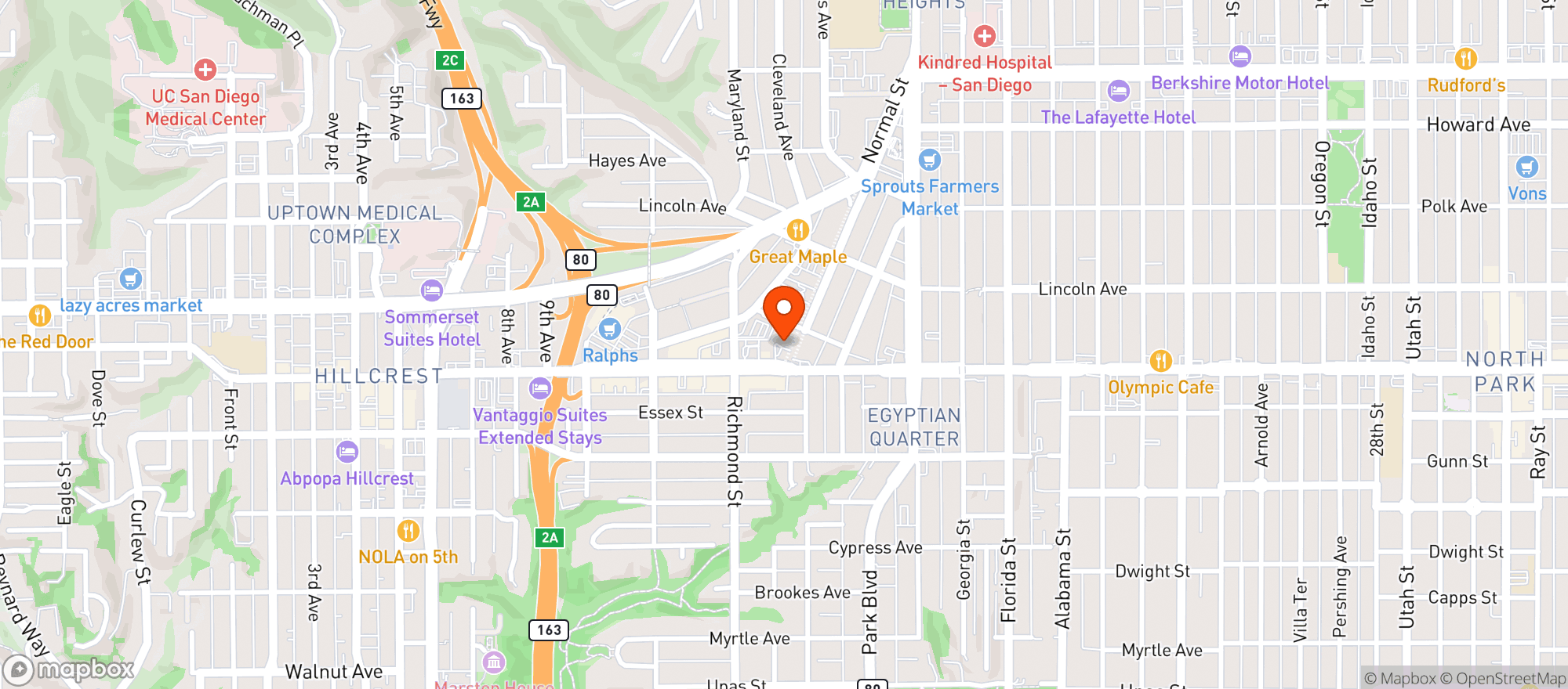 Map showing Hillcrest Brewing Company