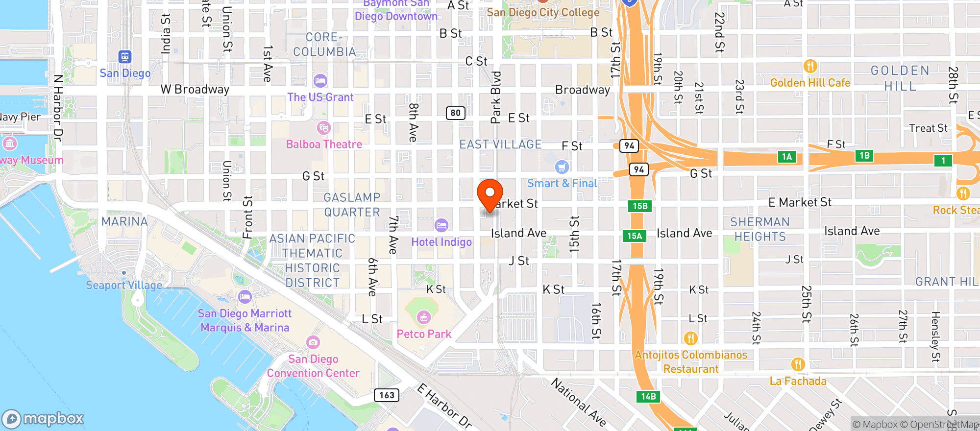 Map showing East Village Market