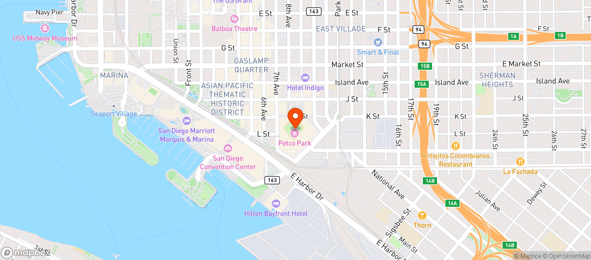 Map showing PETCO PARK