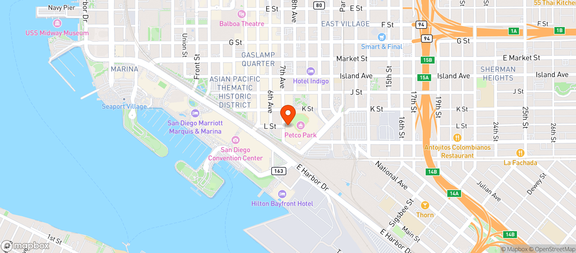 Map showing Petco Park Upper Box Pavilion