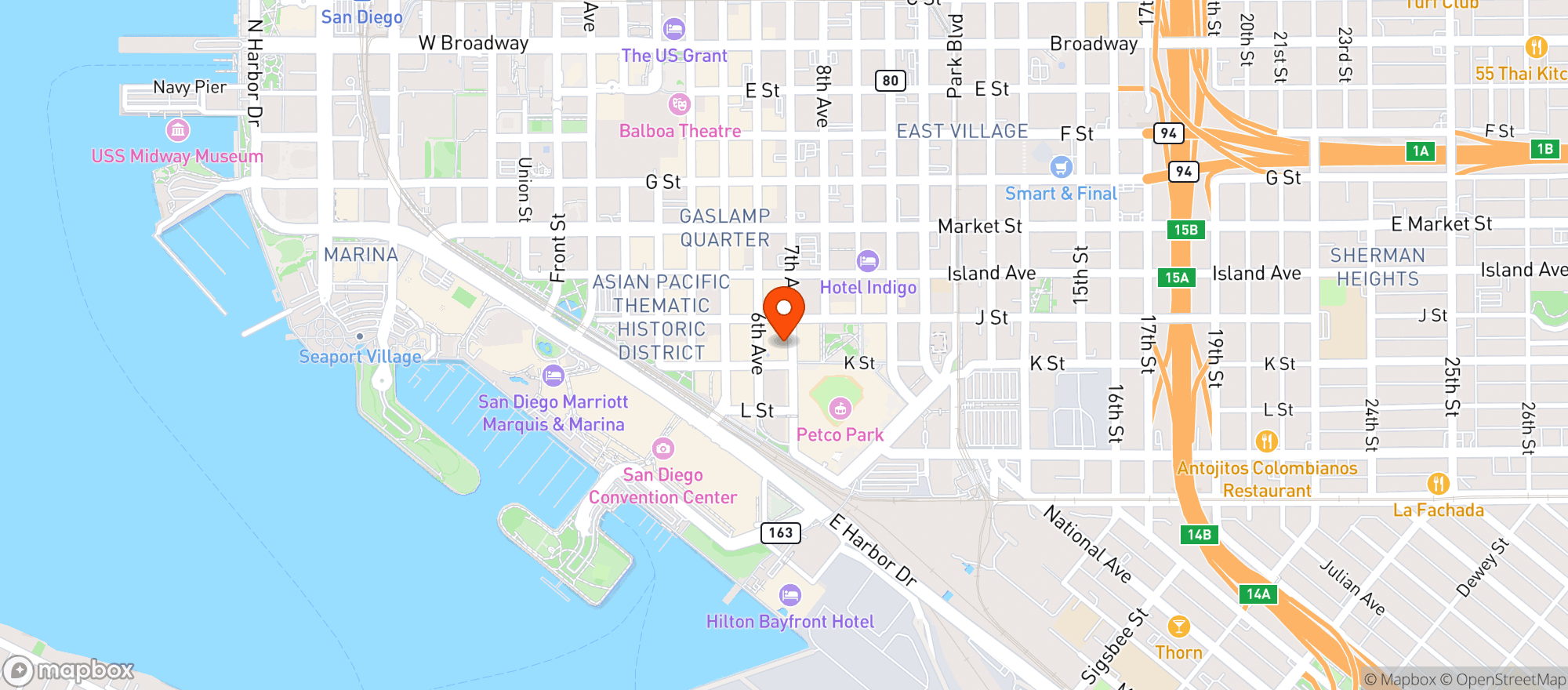 Map showing Luckys Lunch Counter