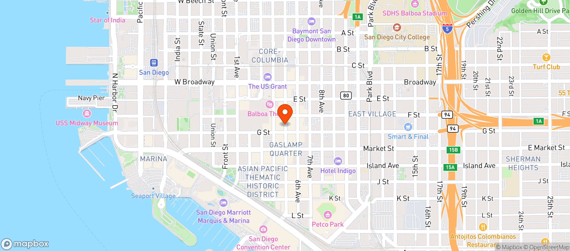 Map showing Pizza On 5th