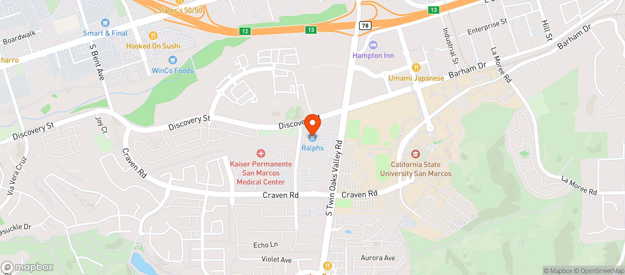 Map showing Ralphs (703) - 00683 - Campus Marketplace