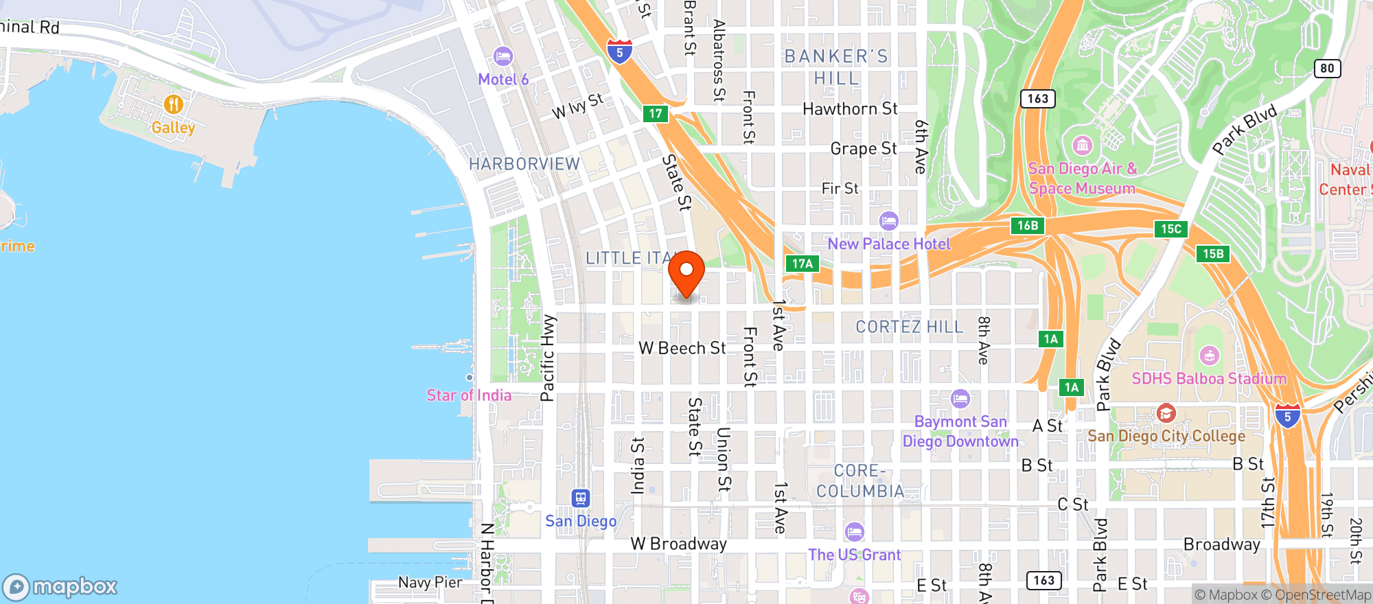 Map showing Little Italy Market & Spirits