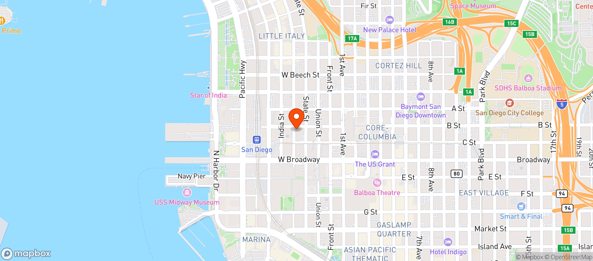 Map showing Karl Strauss Brewery & Restaurant