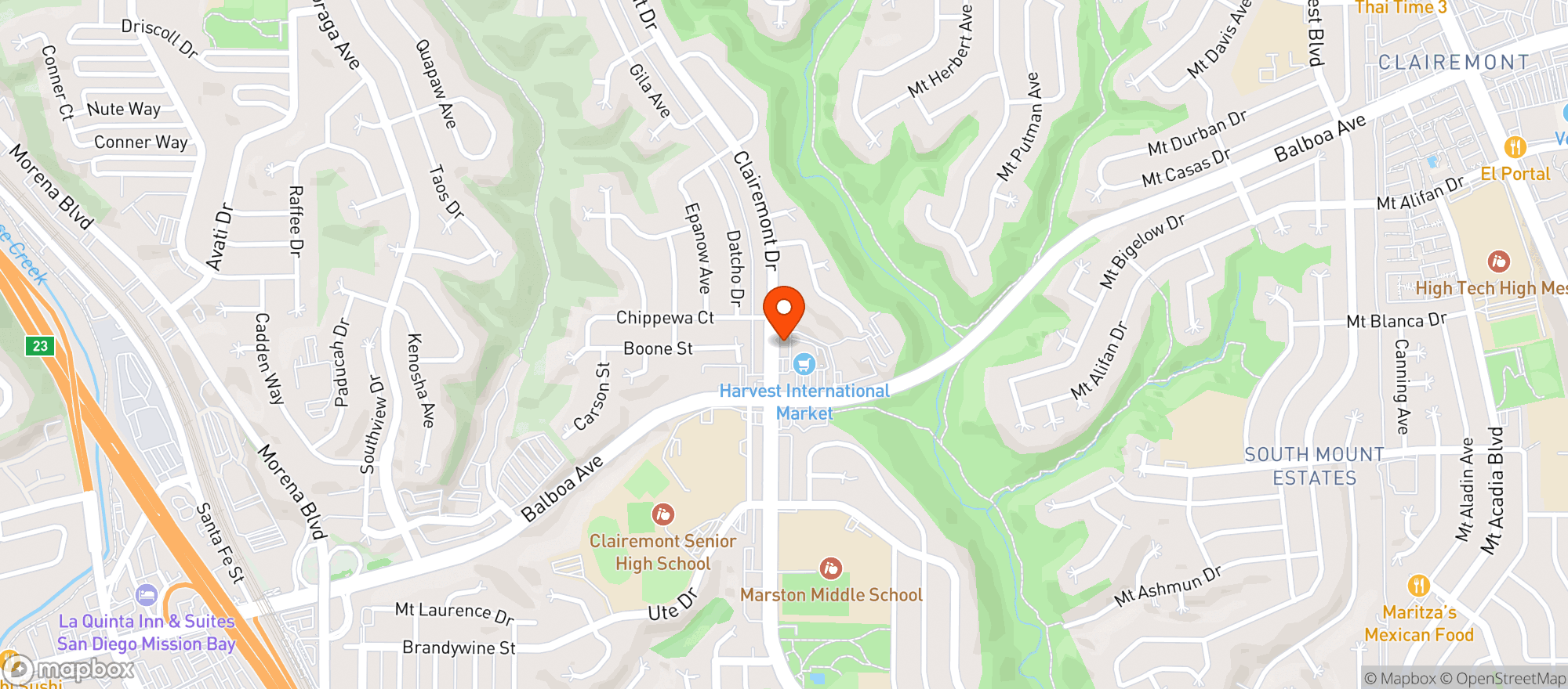 Map showing Clairemont Liquor