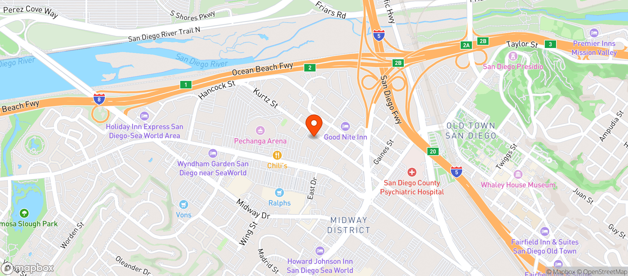 Map showing Rock And Roll San Diego