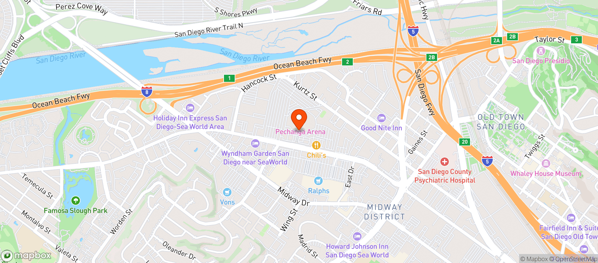 Map showing Pechanga Arena