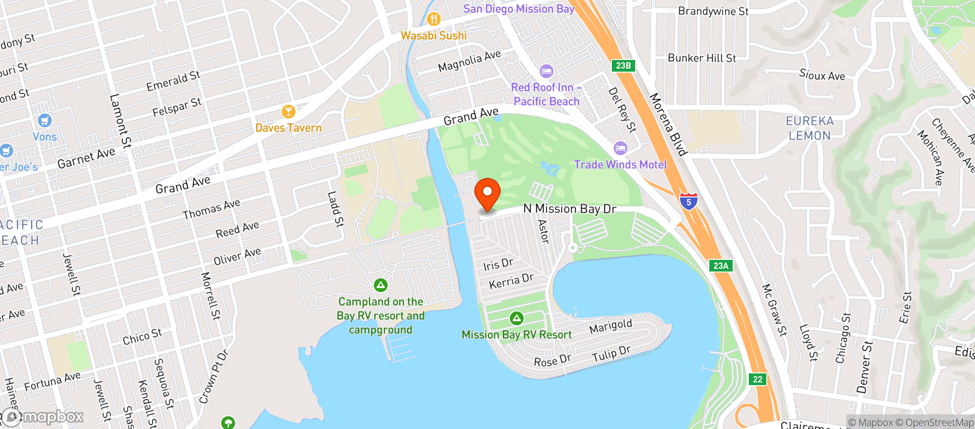 Map showing San Diego Boat & Ski