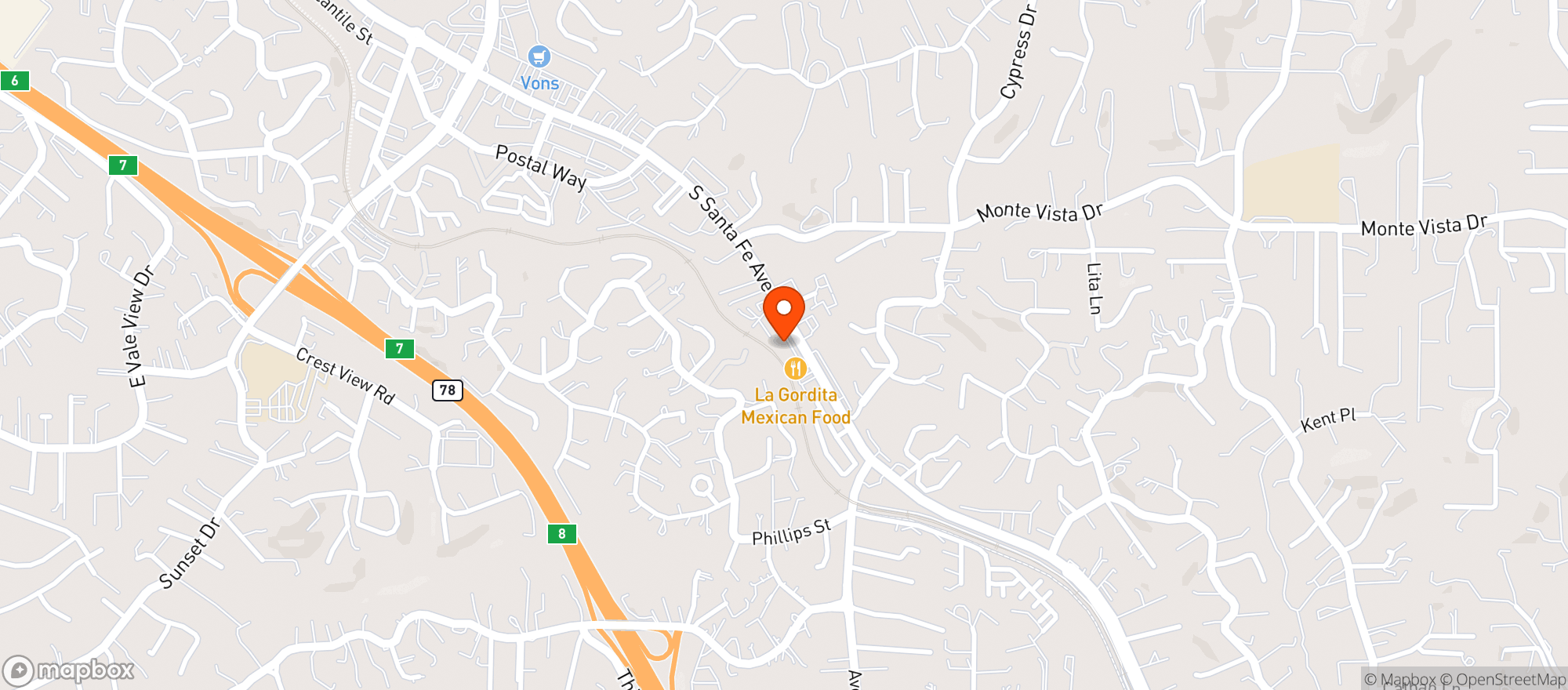 Map showing The Cake House - Vista
