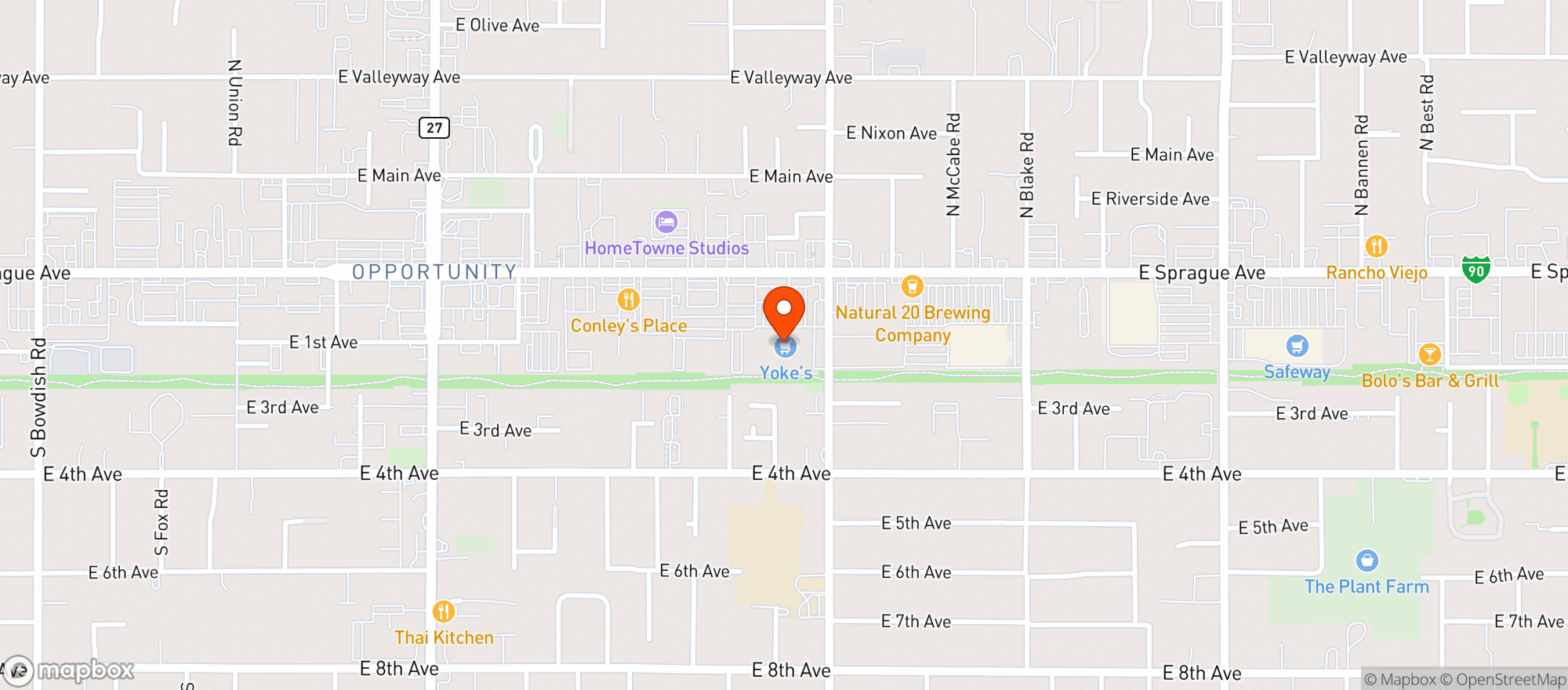Map showing Yokes Fresh Markets - Spokane Valley (9690)