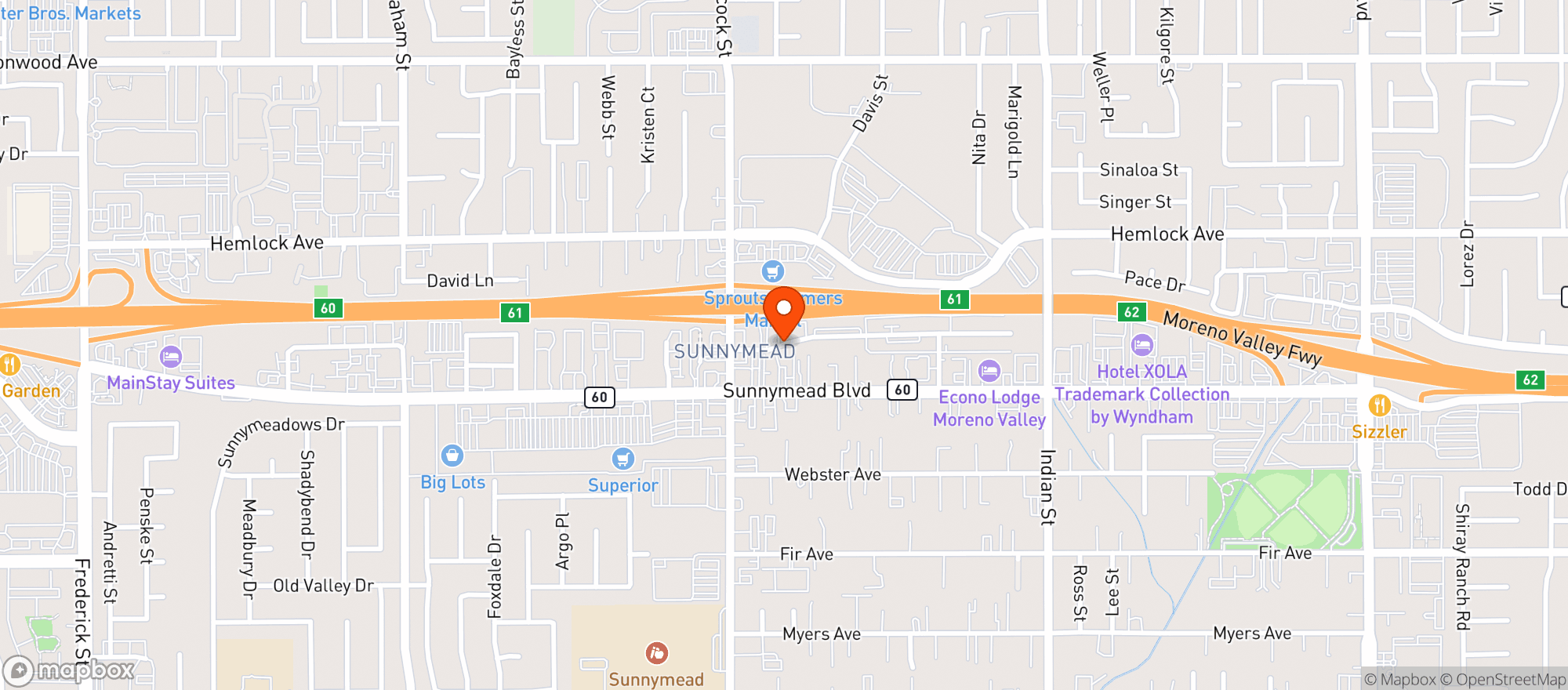 Map showing Herban Kulture - Moreno Valley