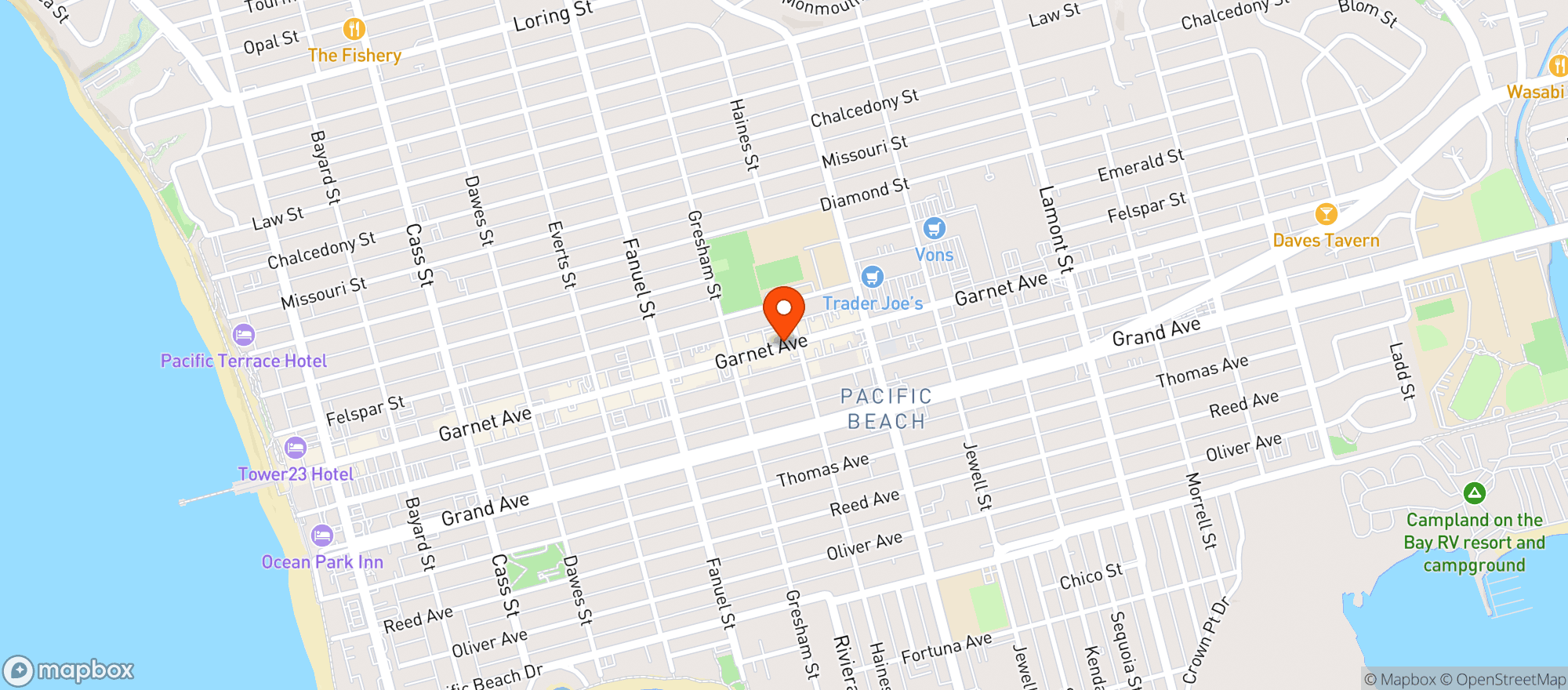 Map showing The Sandbox Pizza & Wings