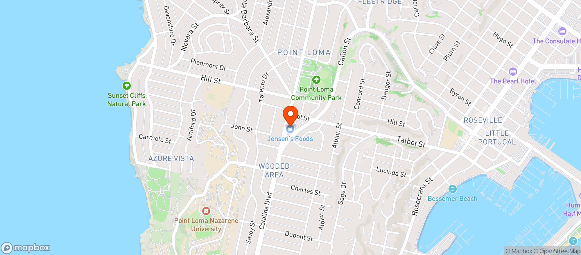 Map showing Jensen's Fine Foods - Point Loma