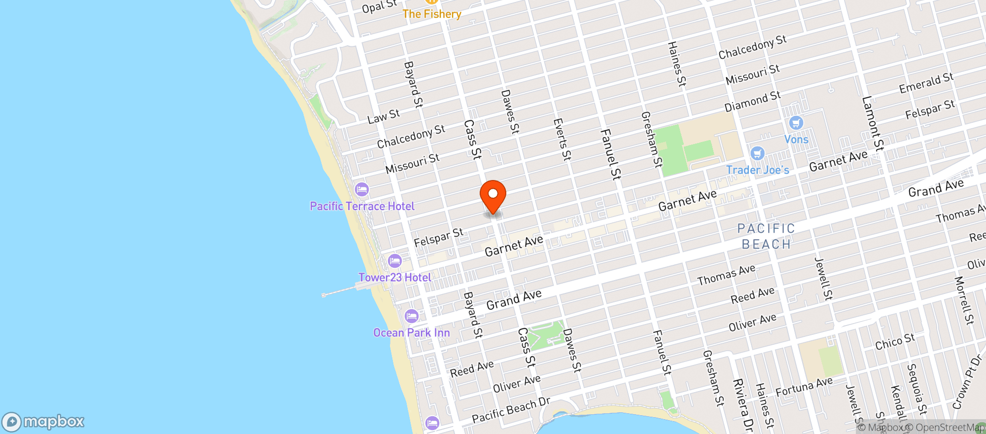Map showing Palmy's Cafe - San Diego