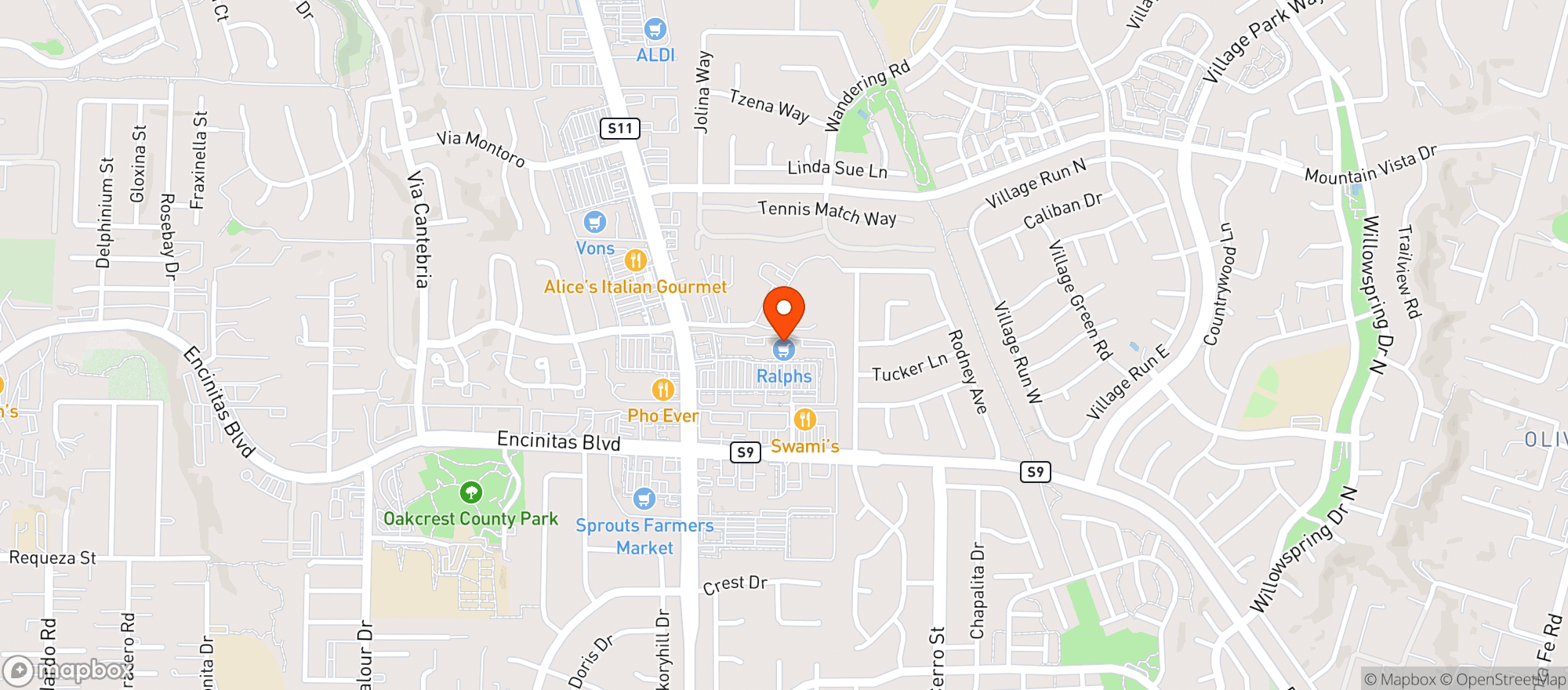 Map showing Ralphs (703) - 00168 - Encinitas Village Square