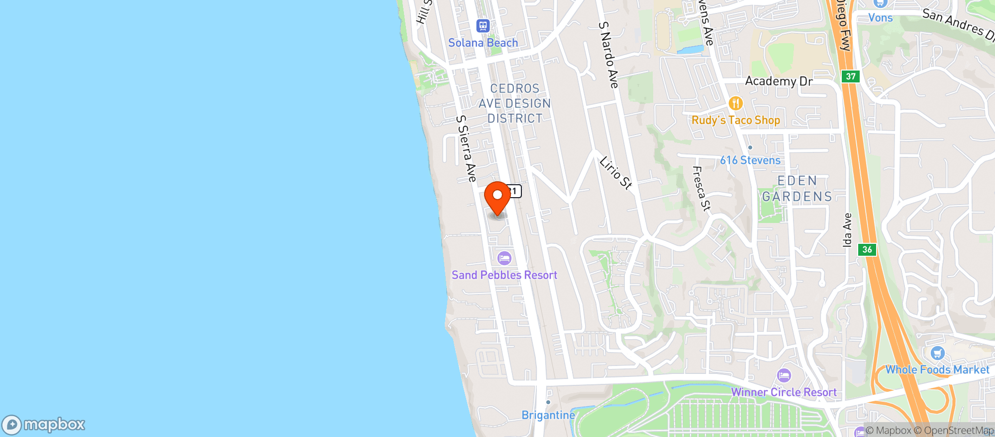 Map showing Solana Beach Kitchen