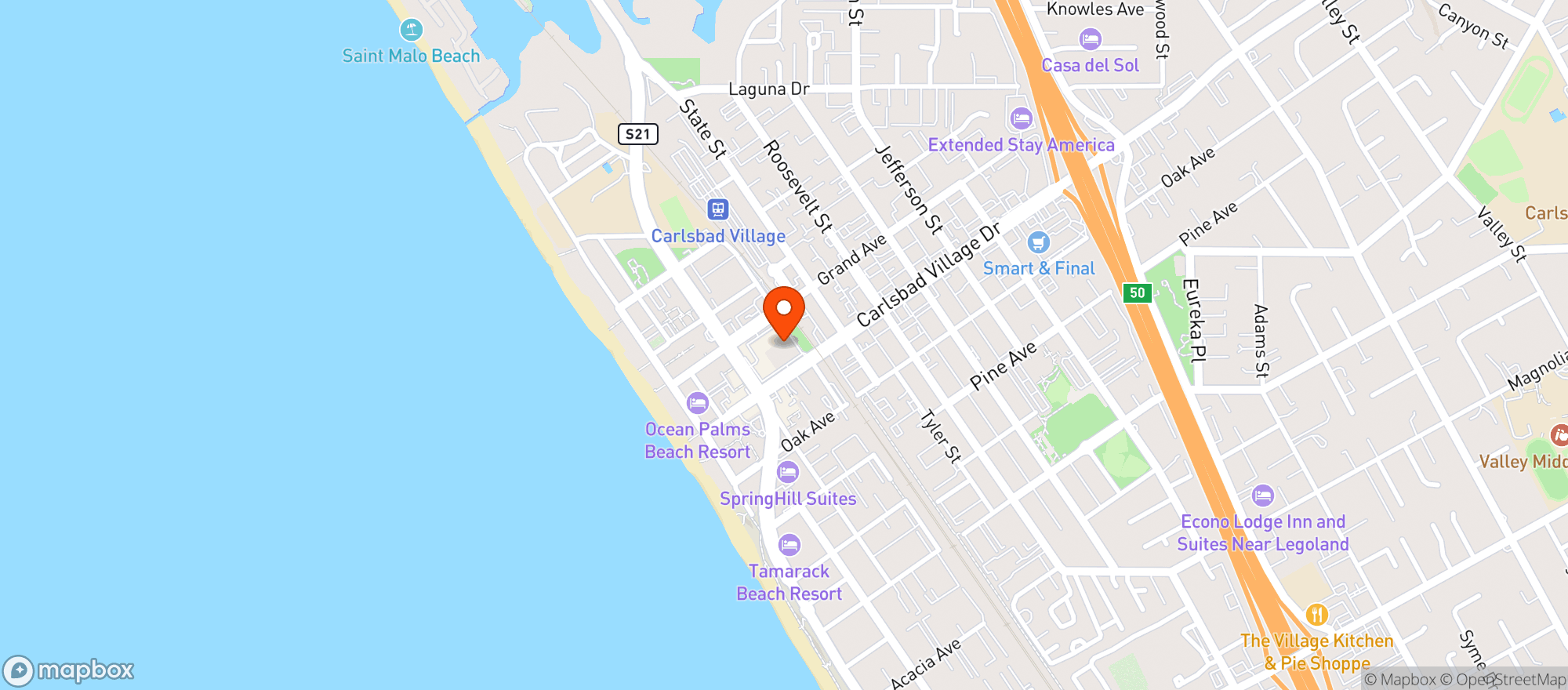 Map showing The Coyote Bar Grill