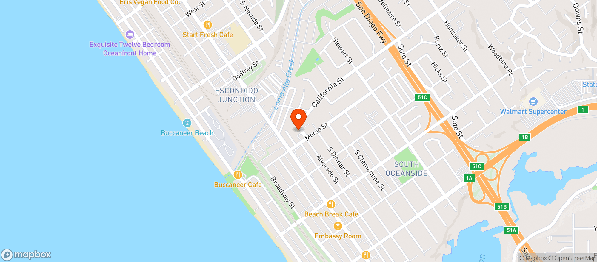Map showing Primo Market - Oceanside