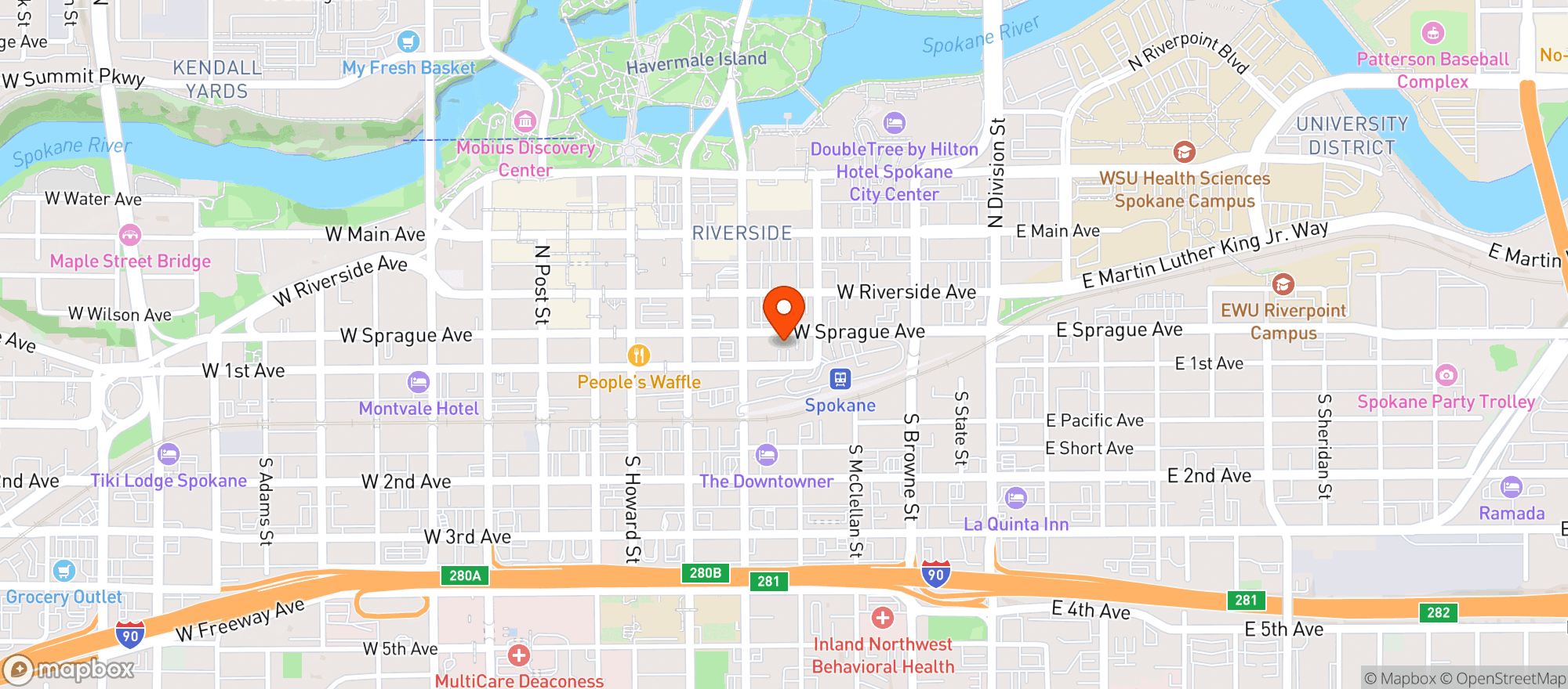 Map showing Spokane Comedy Club