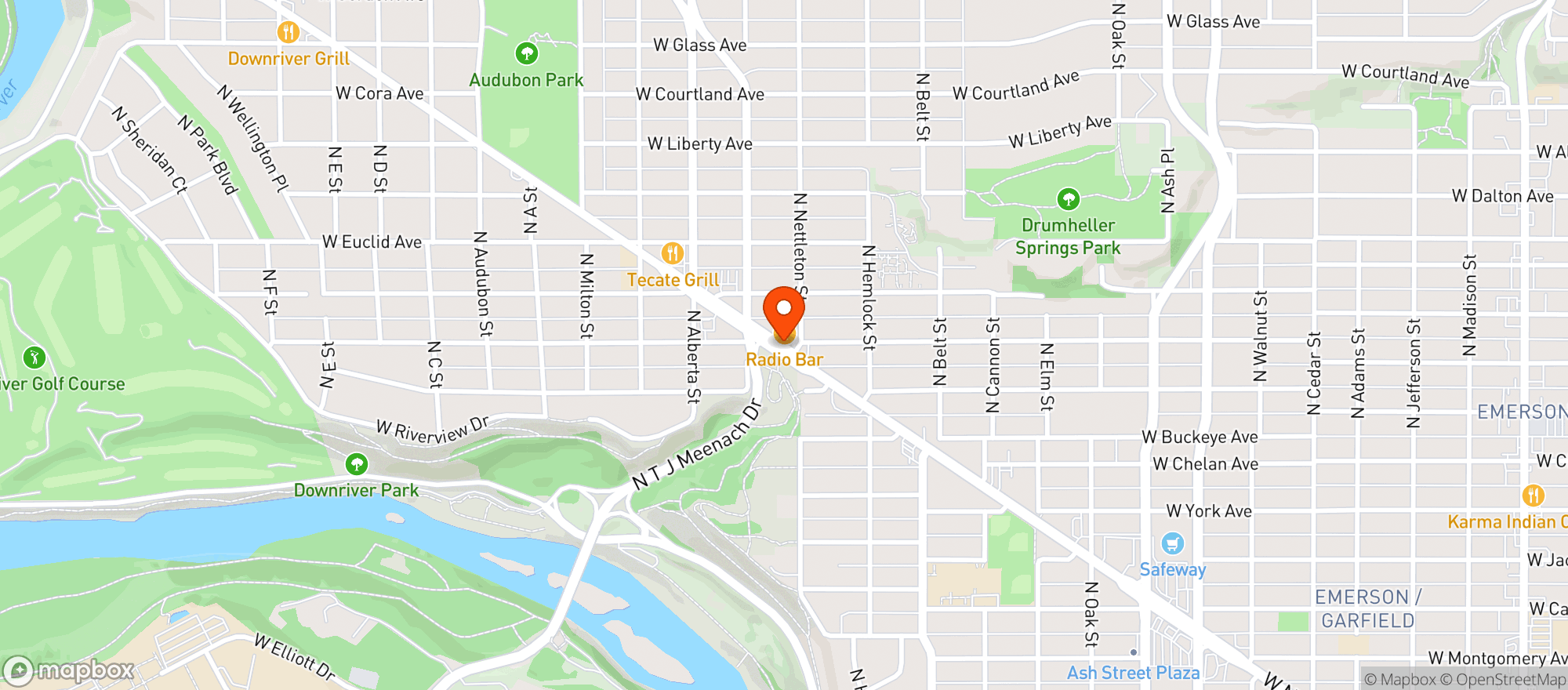 Map showing Radio Bar Spokane
