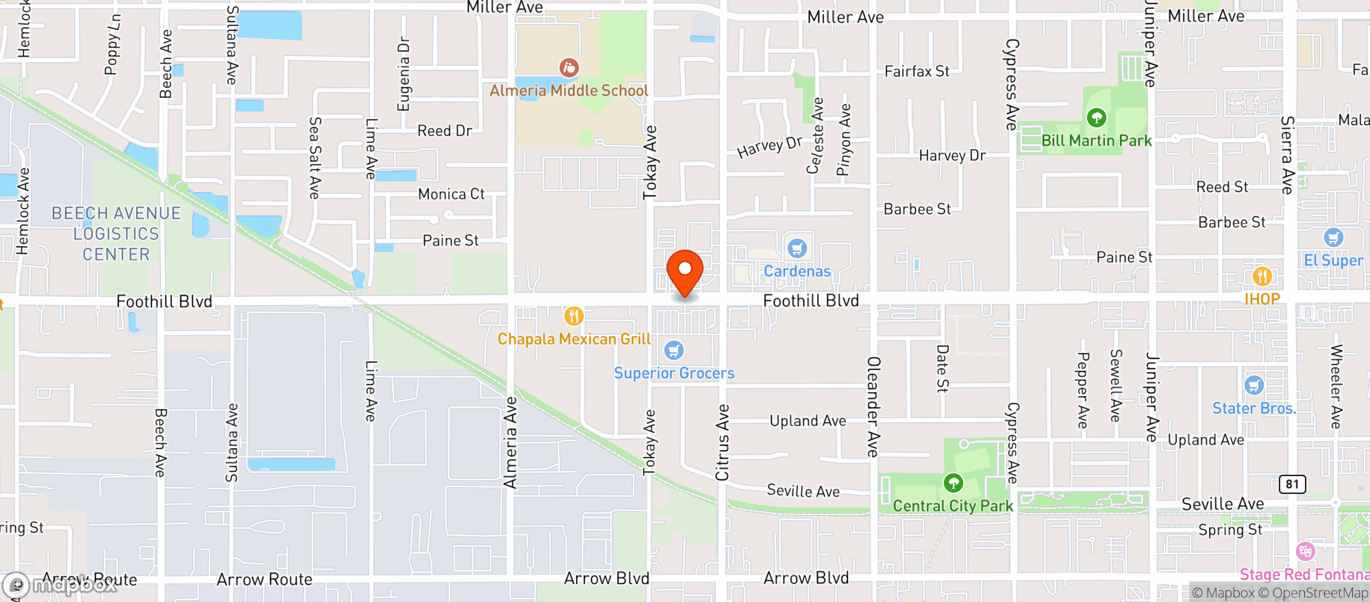 Map showing Superior Grocers