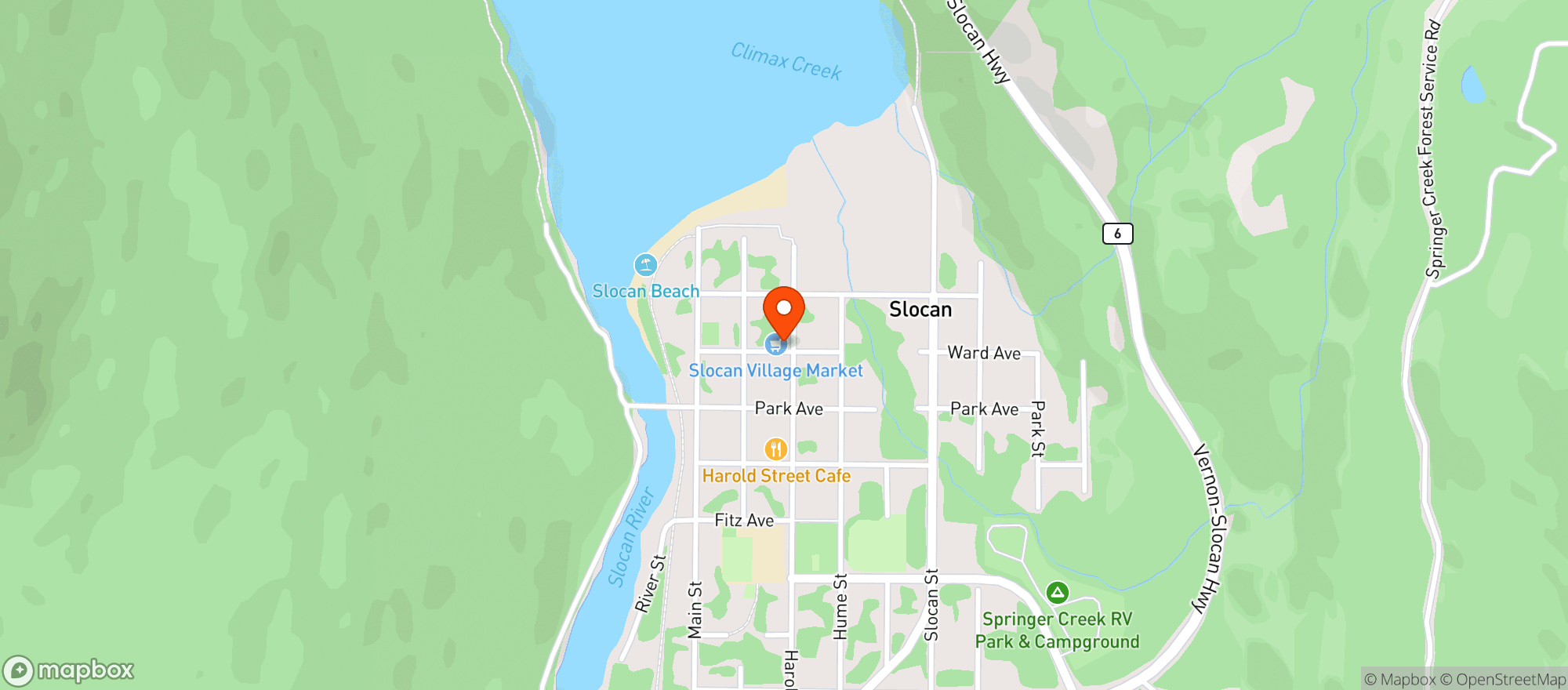Map showing Slocan Village Market