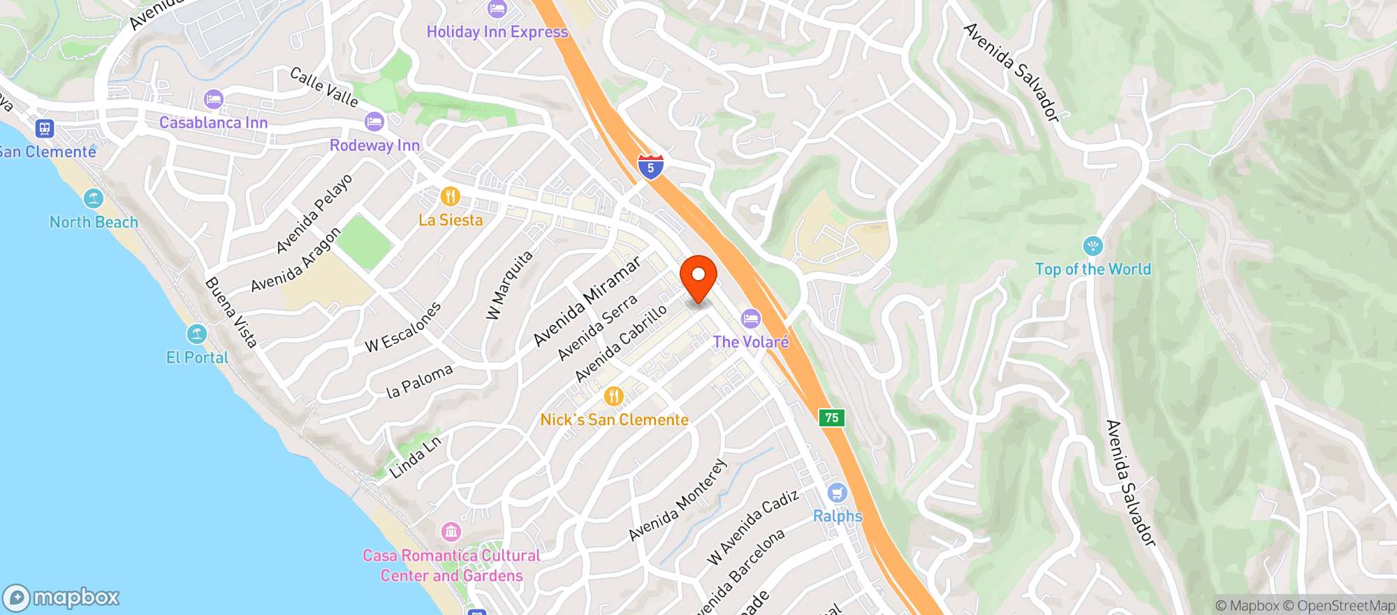 Map showing South Of Nick's Mexican Kitchen + Bar