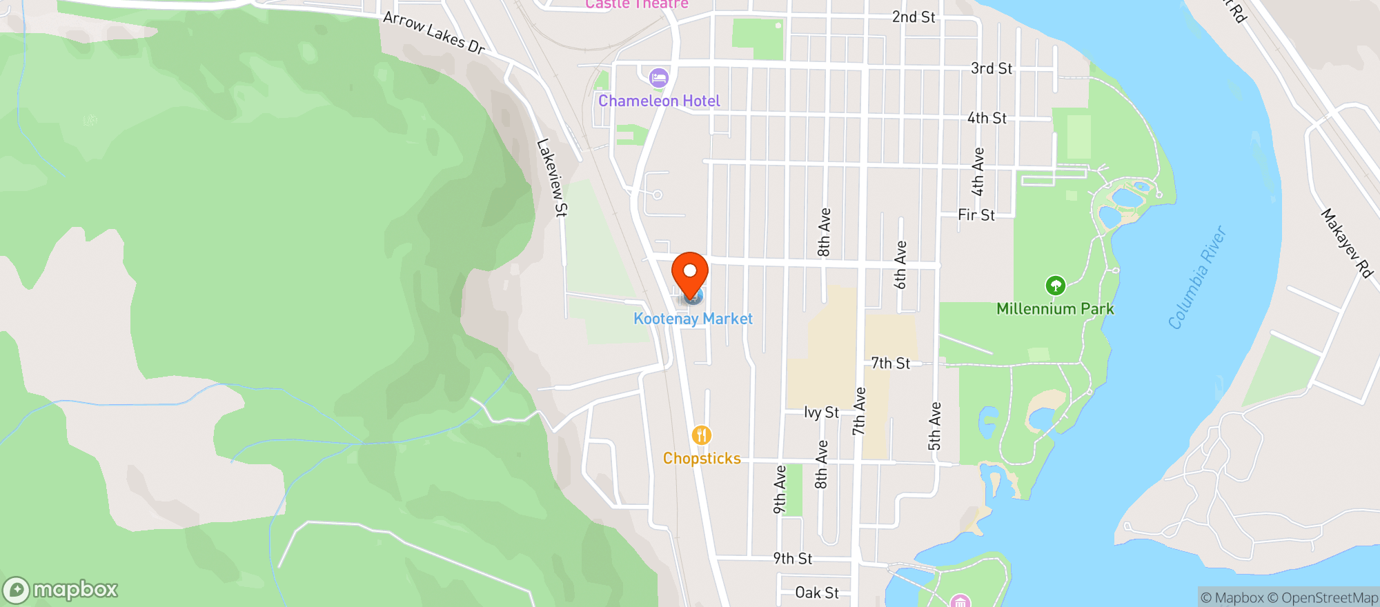 Map showing Kootenay Markets